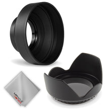 Load image into Gallery viewer, Zeikos 58MM Lens Hood Set, Includes Tulip Flower Lens Hood, Deluxe Collapsible Rubber Lens Hood w/3 Stages and MiracleFiber Microfiber Cloth - iHip