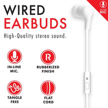 Load image into Gallery viewer, iHip Flat Cord Built in Mic Earbuds, Wired in-Ear Headphones with Tangle-Free Cord, High Quality Stereo Sound, Bass Driven Sound, Metal Earphones, Ear Bud Tips- White - iHip