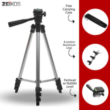 Load image into Gallery viewer, Zeikos | 57 Inch Full Size Photo/Video Tripod Includes Deluxe Carrying Case Can be Used with Camcorders and Digital Cameras - iHip