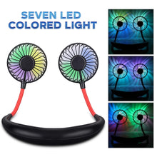 Load image into Gallery viewer, iHip Mini Air Wireless Earbuds Headphone with Portable Hanging Neck Fan, Personal Fan, Around Neck Fan, Rechargeable Wearable Mini USB 2000mAh Fans, 3 Speed Color LED Light 360 Degree Adjustment Head Suitable for Office, Outdoor, Sports (Black) - iHip
