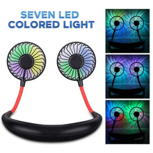 Load image into Gallery viewer, iHip Mini Air Wireless Earbuds Headphone with Portable Hanging Neck Fan, Personal Fan, Around Neck Fan, Rechargeable Wearable Mini USB 2000mAh Fans, 3 Speed Color LED Light 360 Degree Adjustment Head Suitable for Office, Outdoor, Sports (Black) - iHip