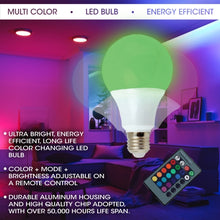 Load image into Gallery viewer, iHip Multi Color Changing LED Light Up Bulb with Remote Control more than 16 Different Color Choices Smooth, Flash or Strobe Mode- Premium Quality & Energy Saving 50,000 Hour LED Bulb - iHip