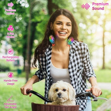 Load image into Gallery viewer, iHip Mini Air Wireless Earbuds Headphone with Portable Hanging Neck Fan, Personal Fan, Around Neck Fan, Rechargeable Wearable Mini USB 2000mAh Fans, 3 Speed Color LED Light 360 Degree Adjustment Head Suitable for Office, Outdoor, Sports (Black) - iHip