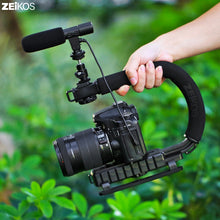 Load image into Gallery viewer, Zeikos Video Action Stabilizing Handle Grip Handheld Stabilizer with Triple 3 Shoe Mount and C Shape Rig Low Position Shooting System for DSLR, GoPro, Smartphones, Comes with Miracle Fiber Cloth - iHip