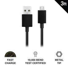 Load image into Gallery viewer, iHip 3ft PVC Micro USB High-Speed Data and Charging Cable Black for Samsung Galaxy, Samsung Note, LG, Nexus, Nokia, PS4, Xbox One Controller - iHip