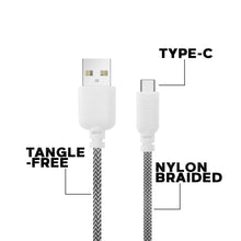 Load image into Gallery viewer, iHip Cute Cords 6ft Black & White Braided Cable Type-C USB Sync Fiber Finish Bend Test Certified -Android Charger Cable for Android Samsung Galaxy S9 S10 S8 Plus Note10 9 8, Moto Z, Google Pixel, LG - iHip