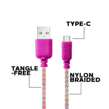 Load image into Gallery viewer, iHip Cute Cords 10ft Rainbow Braided Cable Type-C USB Sync Fiber Finish Bend Test Certified -Android Charger Cable for Android Samsung Galaxy S9 S10 S8 Plus Note10 9 8, Moto Z, Google Pixel, LG - iHip