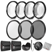 Load image into Gallery viewer, Zeikos 58MM Neutral Density Filter Set (ND2 ND4 ND8), Macro Close-Up Filter Set (+1 +2 +4 +10), Tulip Flower Lens Hood, Lens Cap and Lens Cap Keeper with Pouch and Microfiber Cloth - iHip