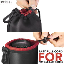 Load image into Gallery viewer, Zeikos Lens Pouch Set, 4 Pack Lens Cases, Thick Protective Neoprene Pouch Set for DSLR Camera Lens- Includes: Small, Medium, Large, Extra Large Pouches and a Miracle Microfiber Cloth - iHip