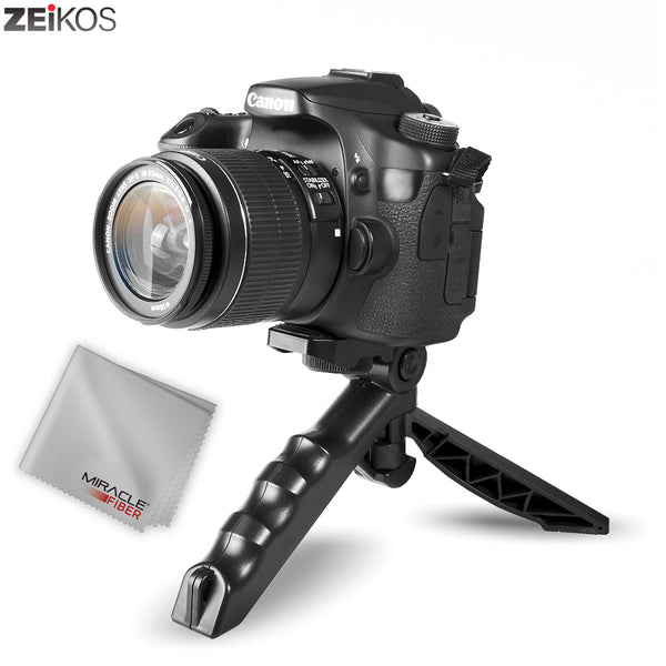 Zeikos Mini Tripod Tabletop Stand w/Soft Pistol Grip, Stable and Secure Camera Plateform, for DSLR, Audio Recorder and Video, Comes with Miracle Fiber Cloth - iHip