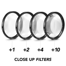 Load image into Gallery viewer, Zeikos 58MM Neutral Density Filter Set (ND2 ND4 ND8), Macro Close-Up Filter Set (+1 +2 +4 +10), Tulip Flower Lens Hood, Lens Cap and Lens Cap Keeper with Pouch and Microfiber Cloth - iHip