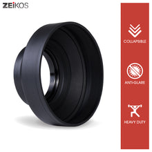Load image into Gallery viewer, Zeikos 58mm Deluxe Collapsible Rubber Lens Hood w/3 Stages, includes Miracle Fiber Microfiber Cloth - iHip