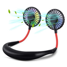 Load image into Gallery viewer, iHip Portable Hanging Neck Fan, Personal Fan, Around Neck Fan, Rechargeable Wearable Mini USB 2000mAh Fans, 3 Speed Color LED Light 360 Degree Adjustment Head Suitable for Office, Outdoor, Sports (Black) - iHip