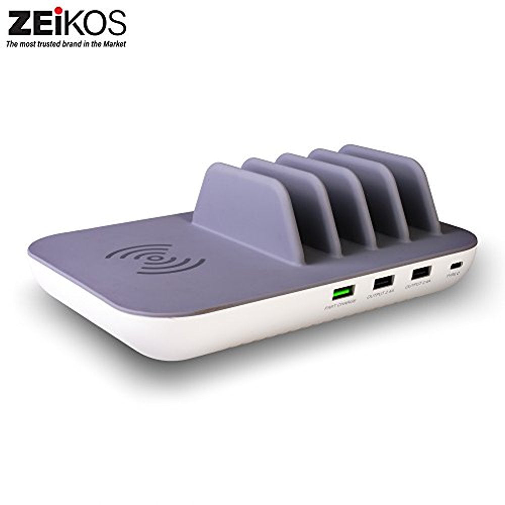 ZEIKOS 10W Wireless Charging Pad With QuickCharge 3.0 USB + 2 Port 2.4A USB \ Type-C Port. Compatible with all Qi-enabled devices. - iHip