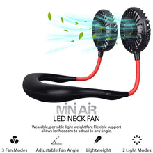 Load image into Gallery viewer, iHip Portable Hanging Neck Fan, Personal Fan, Around Neck Fan, Rechargeable Wearable Mini USB 2000mAh Fans, 3 Speed Color LED Light 360 Degree Adjustment Head Suitable for Office, Outdoor, Sports (Black) - iHip