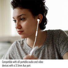 Load image into Gallery viewer, iHip Flat Cord Built in Mic Earbuds, Wired in-Ear Headphones with Tangle-Free Cord, High Quality Stereo Sound, Bass Driven Sound, Metal Earphones, Ear Bud Tips- White - iHip