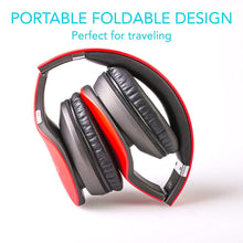 Load image into Gallery viewer, iHip Side Swipe Touch Control Wireless Bluetooth Headphones Over Ear - Foldable, Soft Memory-Protein Earmuffs, w/Built-in Mic Wired Mode PC/Cell Phones/TV - RED - Touch - Charging KIT - iHip