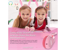 Load image into Gallery viewer, Kids Bunny Wired On-Ear headphones magnetic ears with LED lights
