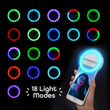 Load image into Gallery viewer, iHip Clip-on Selfie Ring Light Battery Operated with 18LED for Smart Phone Camera Round Shape