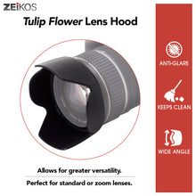 Load image into Gallery viewer, Zeikos 67MM Tulip Flower Lens Hood for Nikon, Canon, Sony, Sigma and Tamron Lenses, Comes with a Miracle Fiber Microfiber Cloth - iHip