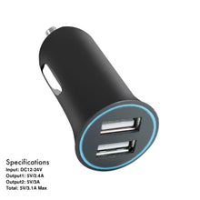 Load image into Gallery viewer, iHip Black Dual USB Car Charger with 2.4A Car Charging Adapter Compatible for iPhone 12/SE/11 Pro Max XS XR X 8 iPad Pro Air Mini, Samsung S10 S9 Note 20 Ultra, LG OnePlus, Pixel, and More - iHip