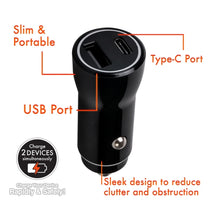 Load image into Gallery viewer, iHip Dual Type C & USB 3.1A Car Charger Black, Charging Adapter Compatible for iPhone 12/SE/11 Pro Max XS XR X 8 iPad Pro Air Mini, Samsung S10 S9 Note 20 Ultra, LG OnePlus,Pixel and More - iHip