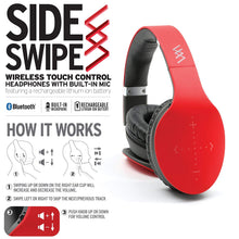 Load image into Gallery viewer, iHip Side Swipe Touch Control Wireless Bluetooth Headphones Over Ear - Foldable, Soft Memory-Protein Earmuffs, w/Built-in Mic Wired Mode PC/Cell Phones/TV - RED - Touch - Charging KIT - iHip