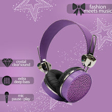 Load image into Gallery viewer, Gem Sound Purple Bling On Ear Wired Headphones