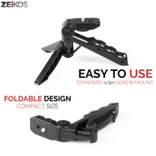 Load image into Gallery viewer, Zeikos Mini Tripod Tabletop Stand w/Soft Pistol Grip, Stable and Secure Camera Plateform, for DSLR, Audio Recorder and Video, Comes with Miracle Fiber Cloth - iHip