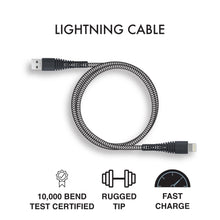 Load image into Gallery viewer, iHip 9ft PVC Black Fast Charging Lighting Braided Cable Rugged Tip Untra Strong Bend Test Certified - iPhone Charger Cable Durable USB Charging Cable Cord for iPhone/ iPad /iPod - iHip