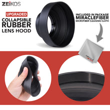 Load image into Gallery viewer, Zeikos 58mm Deluxe Collapsible Rubber Lens Hood w/3 Stages, includes Miracle Fiber Microfiber Cloth - iHip
