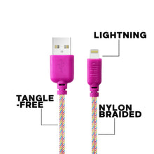 Load image into Gallery viewer, iHip Cute Cords 10ft  Rainbow Braided MFI Lighting USB Sync Cable Bend Test Certified - iPhone Charger Cable for iPhone/ iPad /iPod - iHip