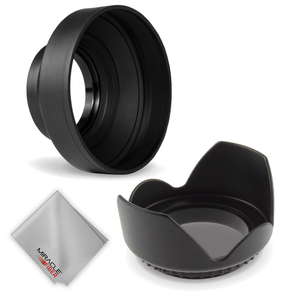 Zeikos 58MM Lens Hood Set, Includes Tulip Flower Lens Hood, Deluxe Collapsible Rubber Lens Hood w/3 Stages and MiracleFiber Microfiber Cloth - iHip