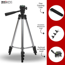 Load image into Gallery viewer, Zeikos | 57 Inch Full Size Photo/Video Tripod Includes Deluxe Carrying Case Can be Used with Camcorders and Digital Cameras - iHip
