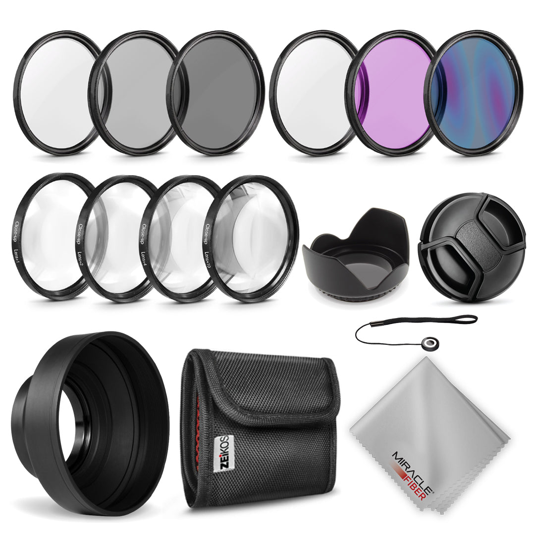 Zeikos 67MM Multi-Coated UV-CPL-FLD-ND2-ND4-ND8 Professional Lens Filter Kit, Macro Close-Up Filter Set (+1 +2 +4 +10), Lens Cap and Lens Cap Keeper with Pouch and Microfiber Cloth - iHip
