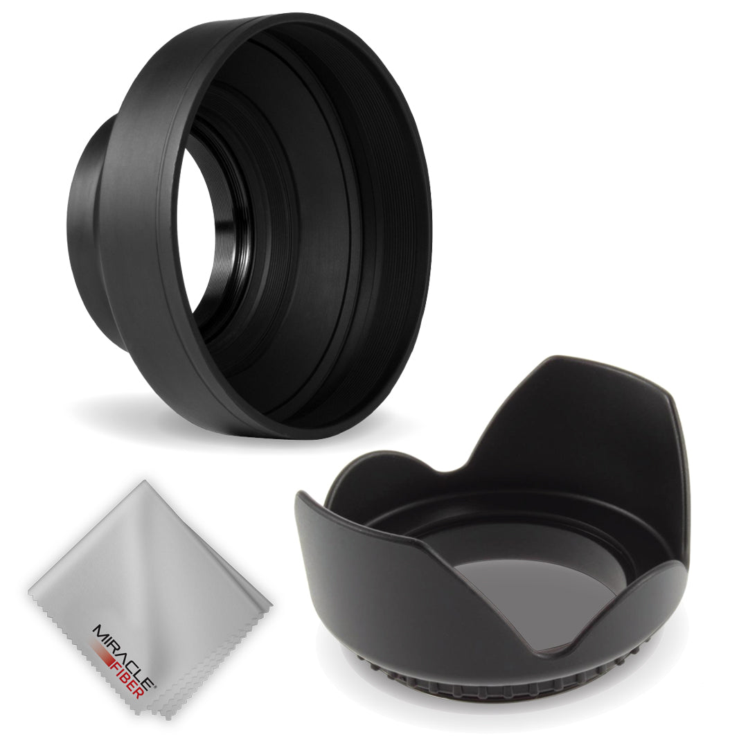 Zeikos 67MM Lens Hood Set, Includes Tulip Flower Lens Hood, Deluxe Collapsible Rubber Lens Hood w/3 Stages and MiracleFiber Microfiber Cloth - iHip
