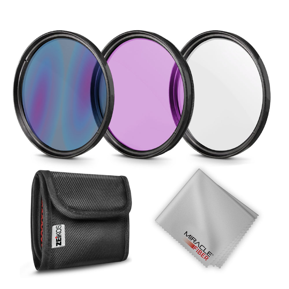 New Zeikos 67mm Multi-Coated UV, CPL, FLD Professional Lens Filter Kit, comes with Miracle Fiber Cloth and Carry Pouch, Accessory Kit for Lenses with a 67mm Filter - iHip