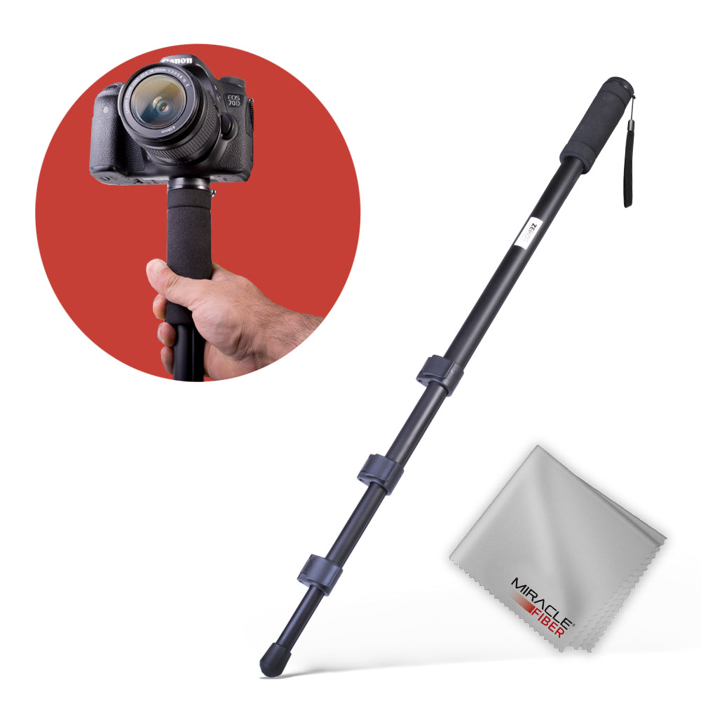 Zeikos 67 Inch Camera Monopod Bundle for Canon, Nikon, Sony, Samsung, Olympus, Panasonic, Pentax, and All Digital Cameras, Includes Miracle Fiber Microfiber Cleaning Cloth and Carrying Bag - iHip