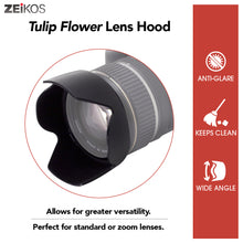 Load image into Gallery viewer, Zeikos 58MM Tulip Flower Lens Hood for Nikon, Canon, Sony, Sigma and Tamron Lenses, Comes with a Miracle Fiber Microfiber Cloth - iHip
