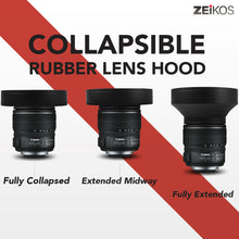 Load image into Gallery viewer, Zeikos 58mm Deluxe Collapsible Rubber Lens Hood w/3 Stages, includes Miracle Fiber Microfiber Cloth - iHip
