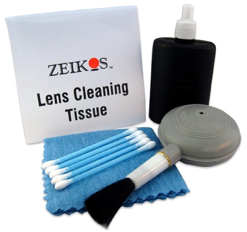 Zeikos 5 Piece Professional Cleaning Kit with Brush, Microfiber Cloth, Fluid & Tissue for DSLR Cameras (Canon, Nikon, Pentax & Sony), Video Cameras, GPS, Binoculars, & Cell Phones - iHip