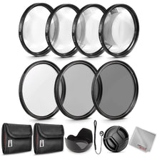 Load image into Gallery viewer, Zeikos 58MM Neutral Density Filter Set (ND2 ND4 ND8), Macro Close-Up Filter Set (+1 +2 +4 +10), Tulip Flower Lens Hood, Lens Cap and Lens Cap Keeper with Pouch and Microfiber Cloth - iHip
