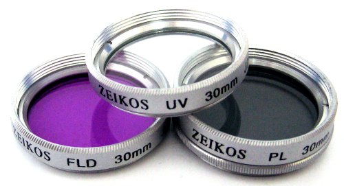 Zeikos 30mm 3 PC Glass Filter Kit (UV, CPL, FLD) For Sony PC-350 DCR-SR45 & Any Other 30mm Lens Camera - iHip
