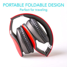 Load image into Gallery viewer, iHip Side Swipe Touch Control Wireless Bluetooth Headphones Over Ear - Foldable, Soft Memory-Protein Earmuffs, w/Built-in Mic Wired Mode PC/Cell Phones/TV - RED - Touch - Charging KIT - iHip
