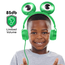Load image into Gallery viewer, Kids Freddy Frog Wired On-Ear headphones magnetic eyes with LED lights
