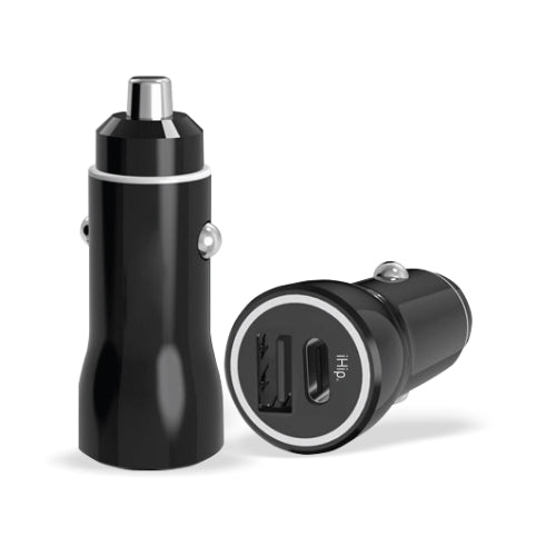 iHip Dual Type C & USB 3.1A Car Charger Black, Charging Adapter Compatible for iPhone 12/SE/11 Pro Max XS XR X 8 iPad Pro Air Mini, Samsung S10 S9 Note 20 Ultra, LG OnePlus,Pixel and More - iHip
