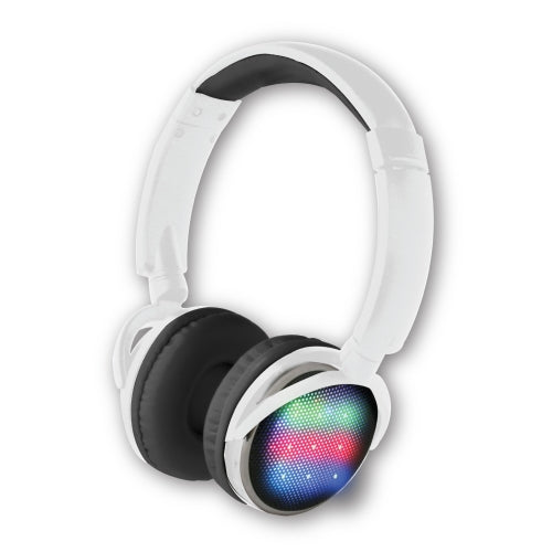 iHip Multicolor Flashing LED Wireless Light-Up Headphones Bluetooth 5.0V+EDR Extended Bass Advanced Quality Sound, Sweatproof Headsets Built-in Mic for Sport/Work/Running/Travel/Gym- White - iHip