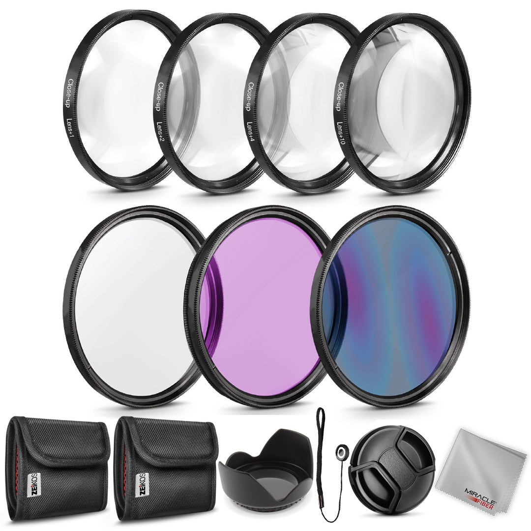 Zeikos 52MM Multi-Coated UV-CPL-FLD Professional Lens Filter Kit, Macro Close-Up Filter Set (+1 +2 +4 +10), Lens Cap and Lens Cap Keeper with Pouch and Microfiber Cloth - iHip