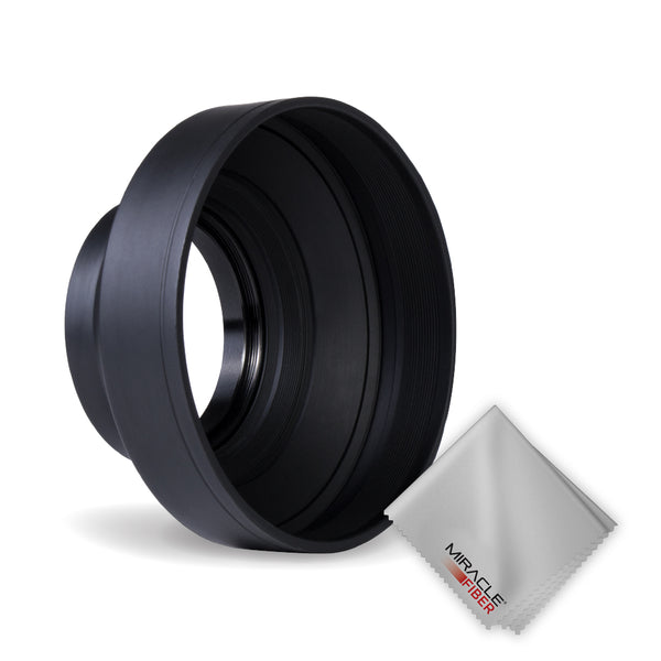 Zeikos 52MM Collapsible Rubber Lens Hood with 3 Stages for Camera Lens with 52MM Filter Thread, also includes a Miracle Fiber Microfiber Cloth - iHip